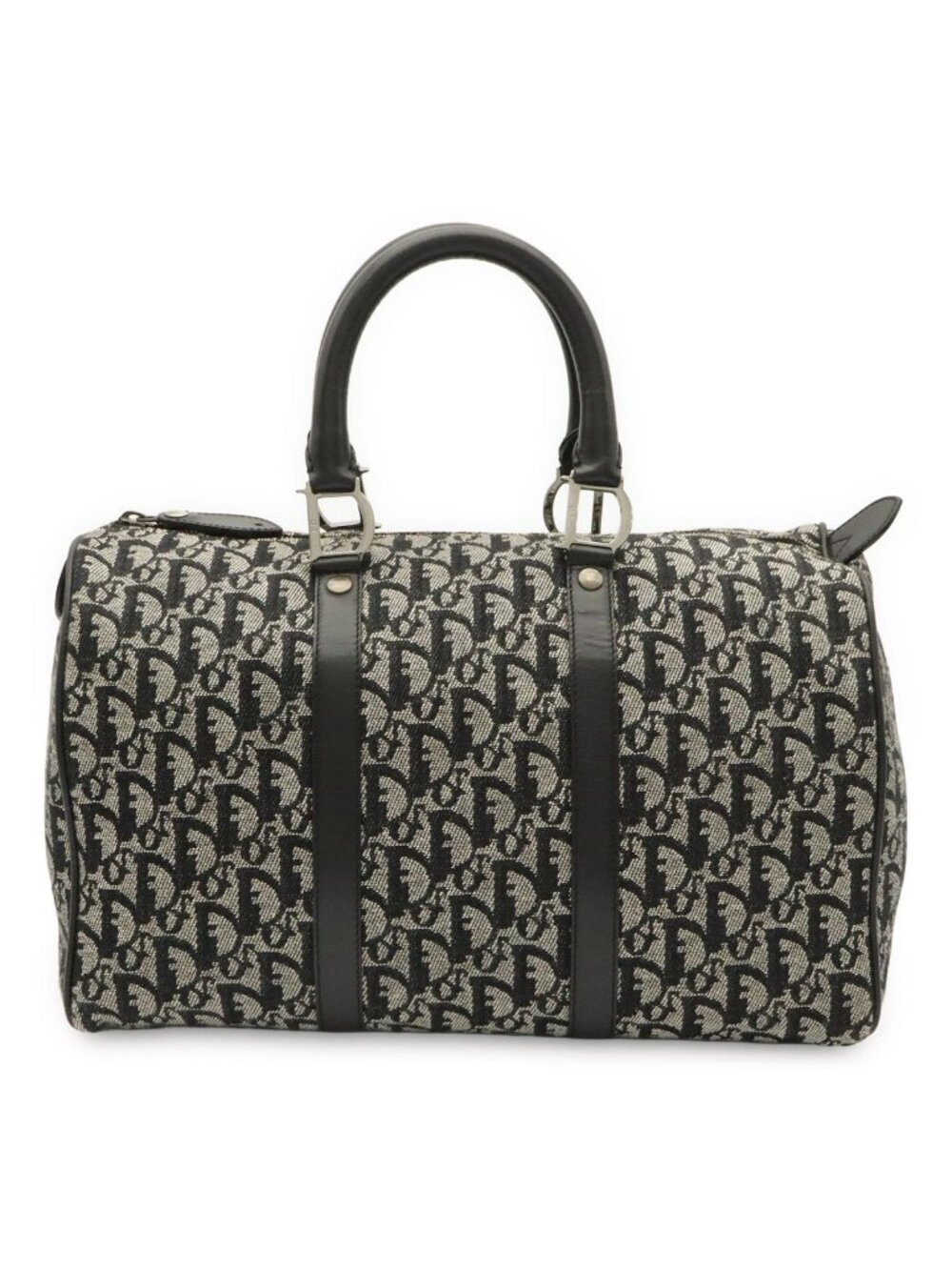 Dior Trotter Mini Boston Bag Travel Jacquard Canvas Black Silver